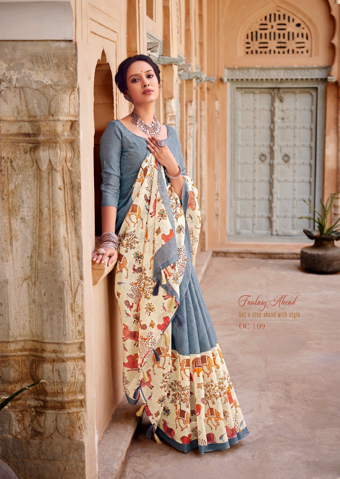 Cotton Silk Kota Dual Shade Digital Printed Saree With Tassels