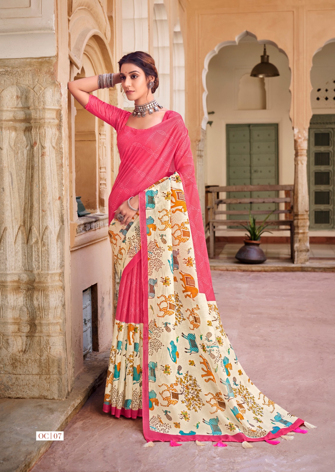 Cotton Silk Kota Dual Shade Digital Printed Saree With Tassels