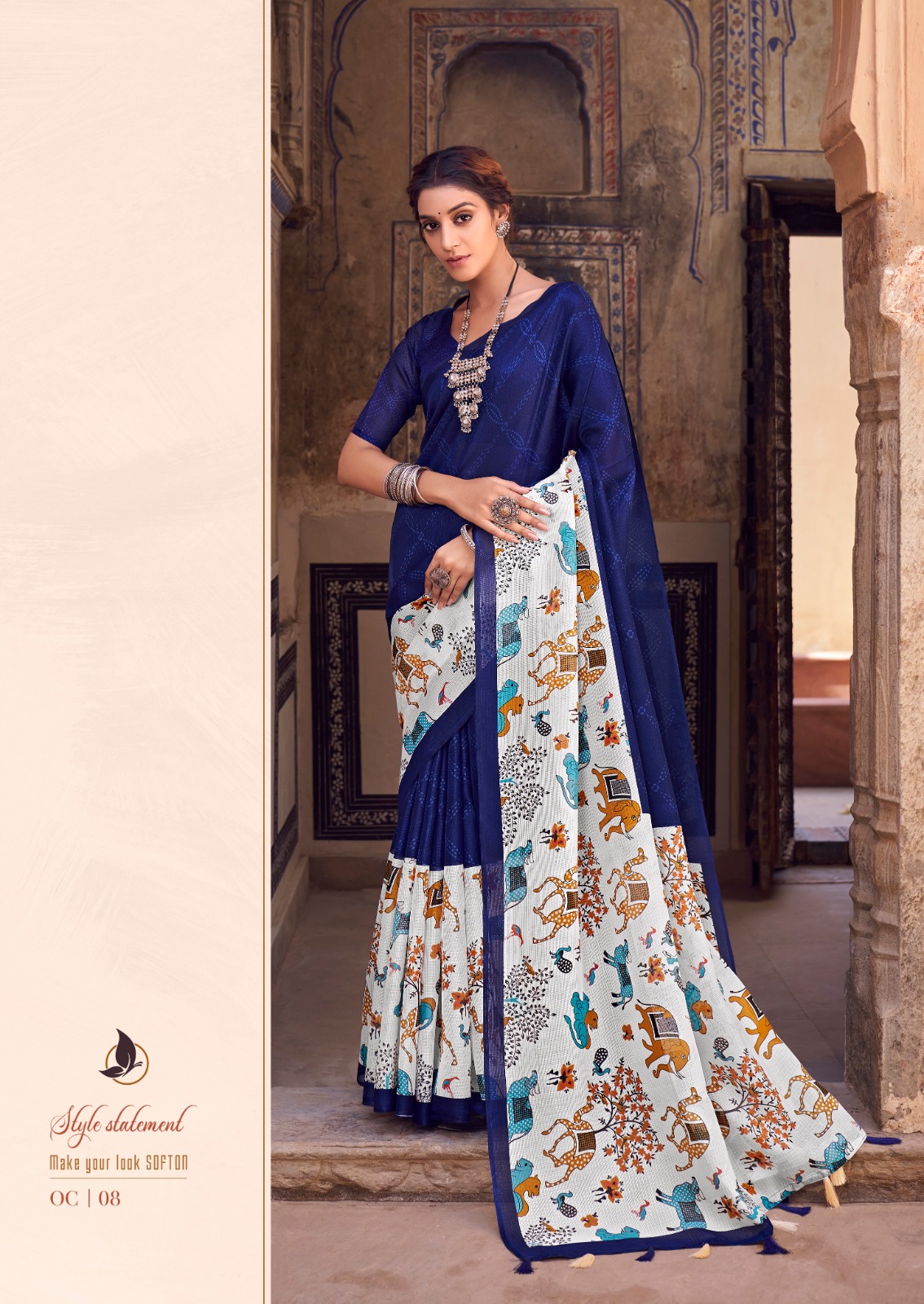 Cotton Silk Kota Dual Shade Digital Printed Saree With Tassels