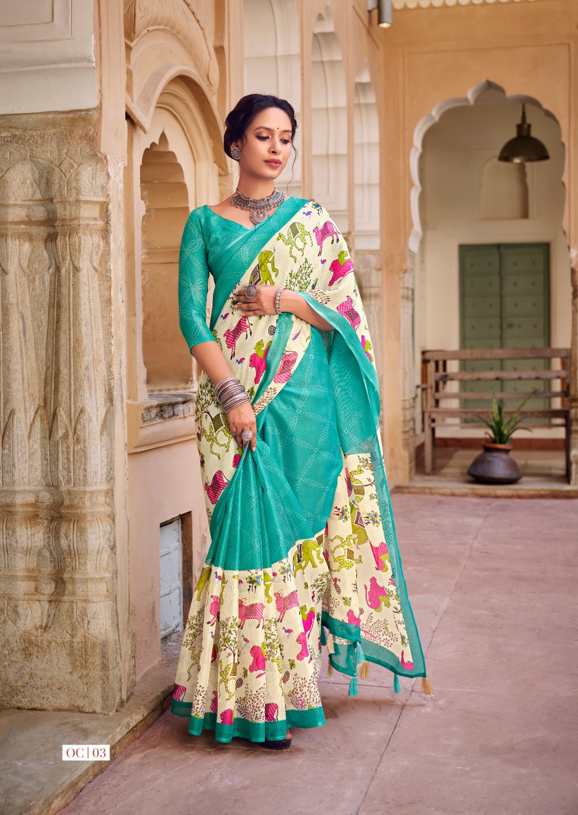 Cotton Silk Kota Dual Shade Digital Printed Saree With Tassels