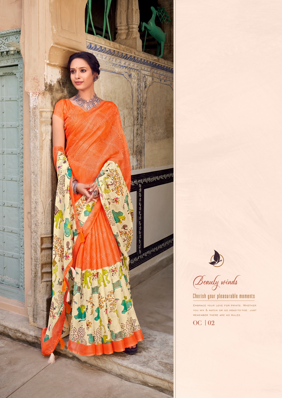 Cotton Silk Kota Dual Shade Digital Printed Saree With Tassels