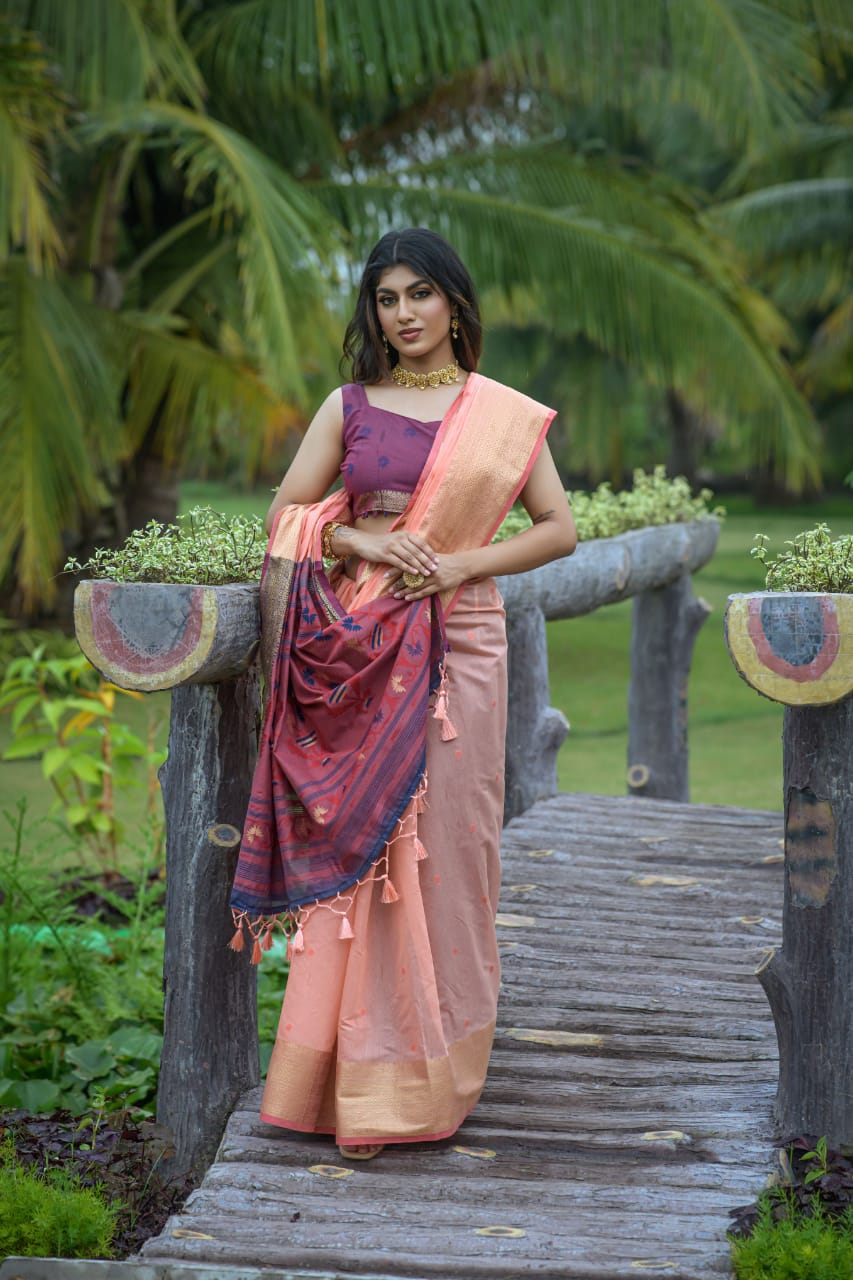 Chanderi Silk Saree All Over Rich Zari Weaved With Tassels