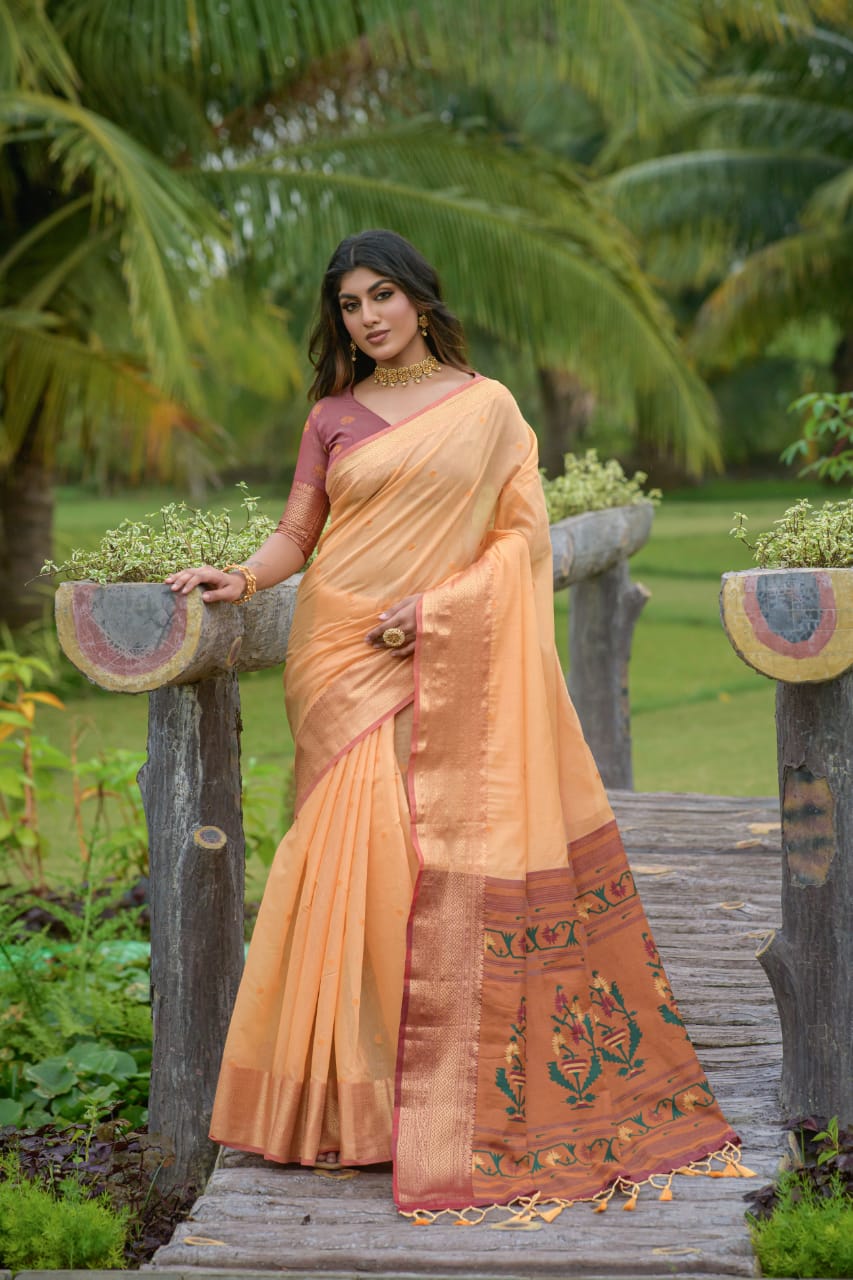 Chanderi Silk Saree All Over Rich Zari Weaved With Tassels