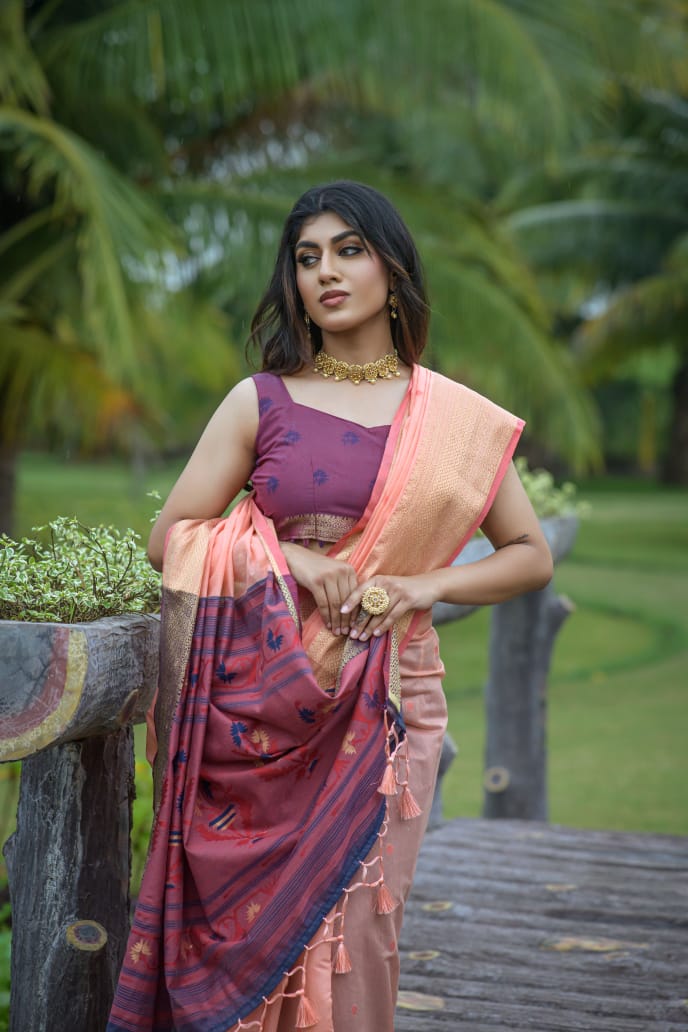 Chanderi Silk Saree All Over Rich Zari Weaved With Tassels