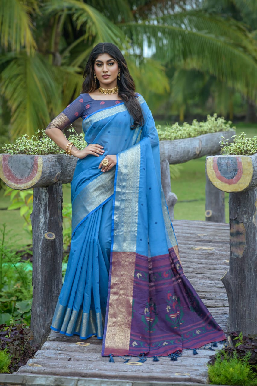 Chanderi Silk Saree All Over Rich Zari Weaved With Tassels