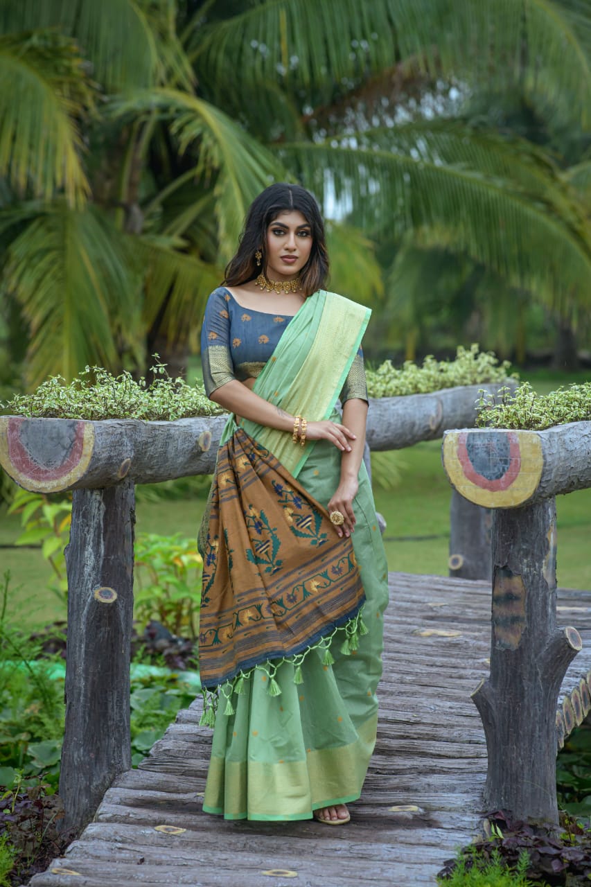 Chanderi Silk Saree All Over Rich Zari Weaved With Tassels