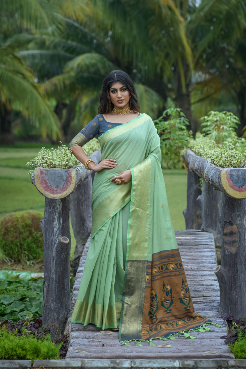 Chanderi Silk Saree All Over Rich Zari Weaved With Tassels