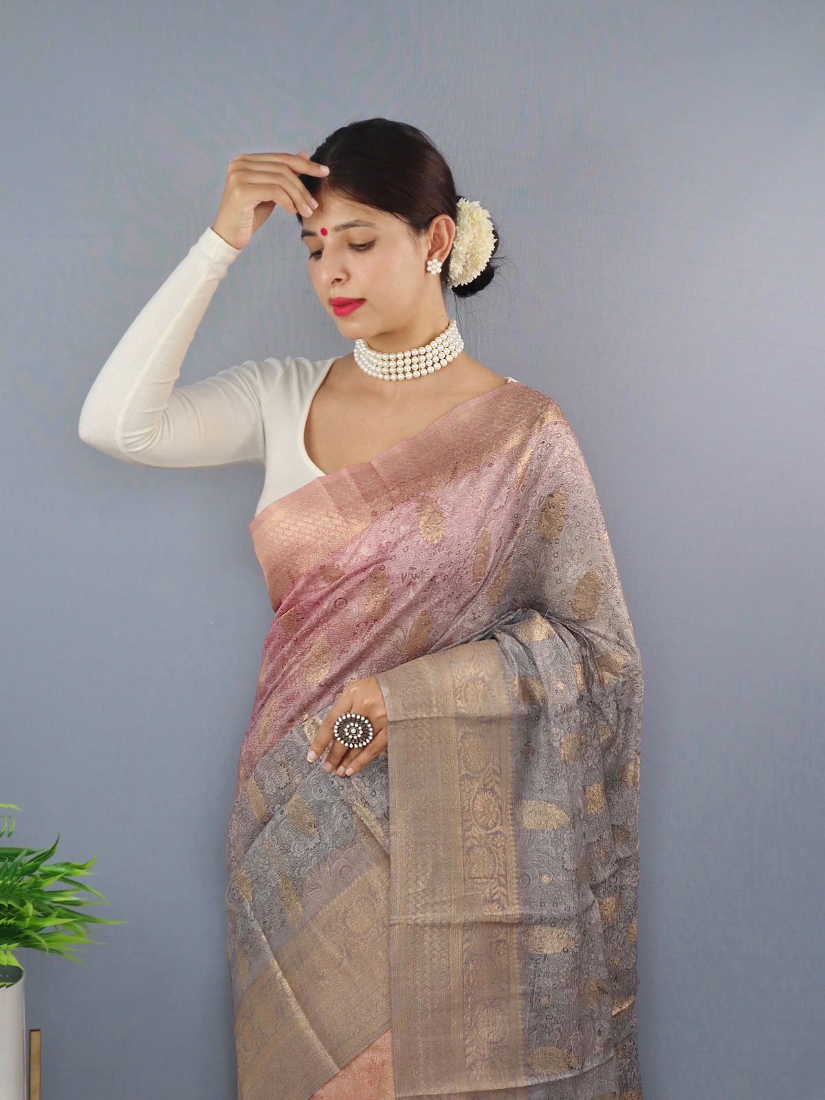Pure Chanderi Silk Shaded Saree With Wide Zari Brocade