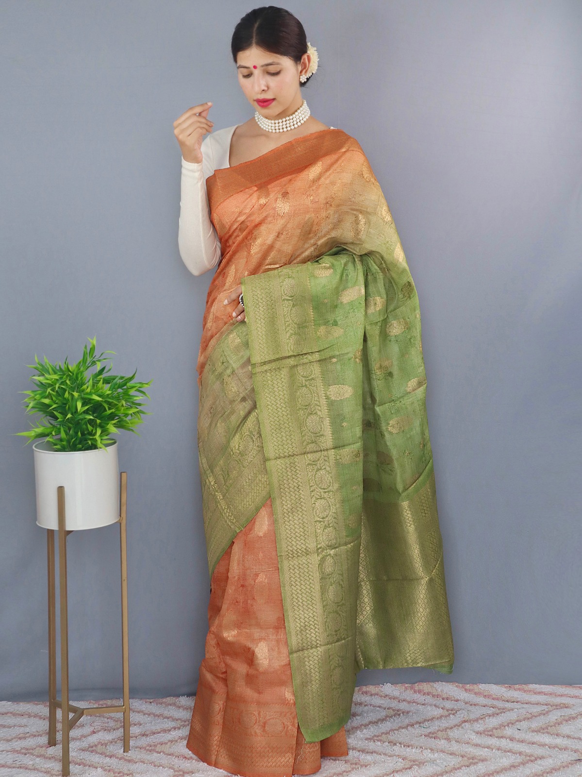 Pure Chanderi Silk Shaded Saree With Wide Zari Brocade
