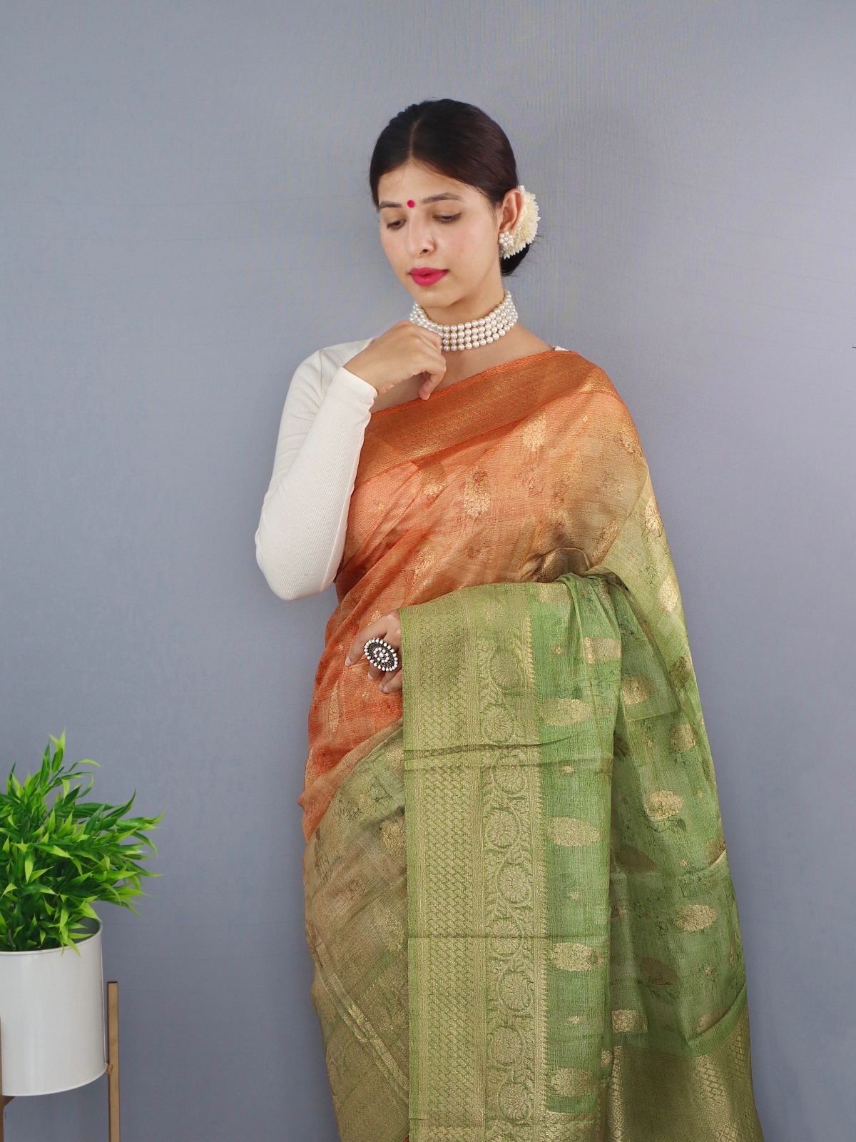 Pure Chanderi Silk Shaded Saree With Wide Zari Brocade