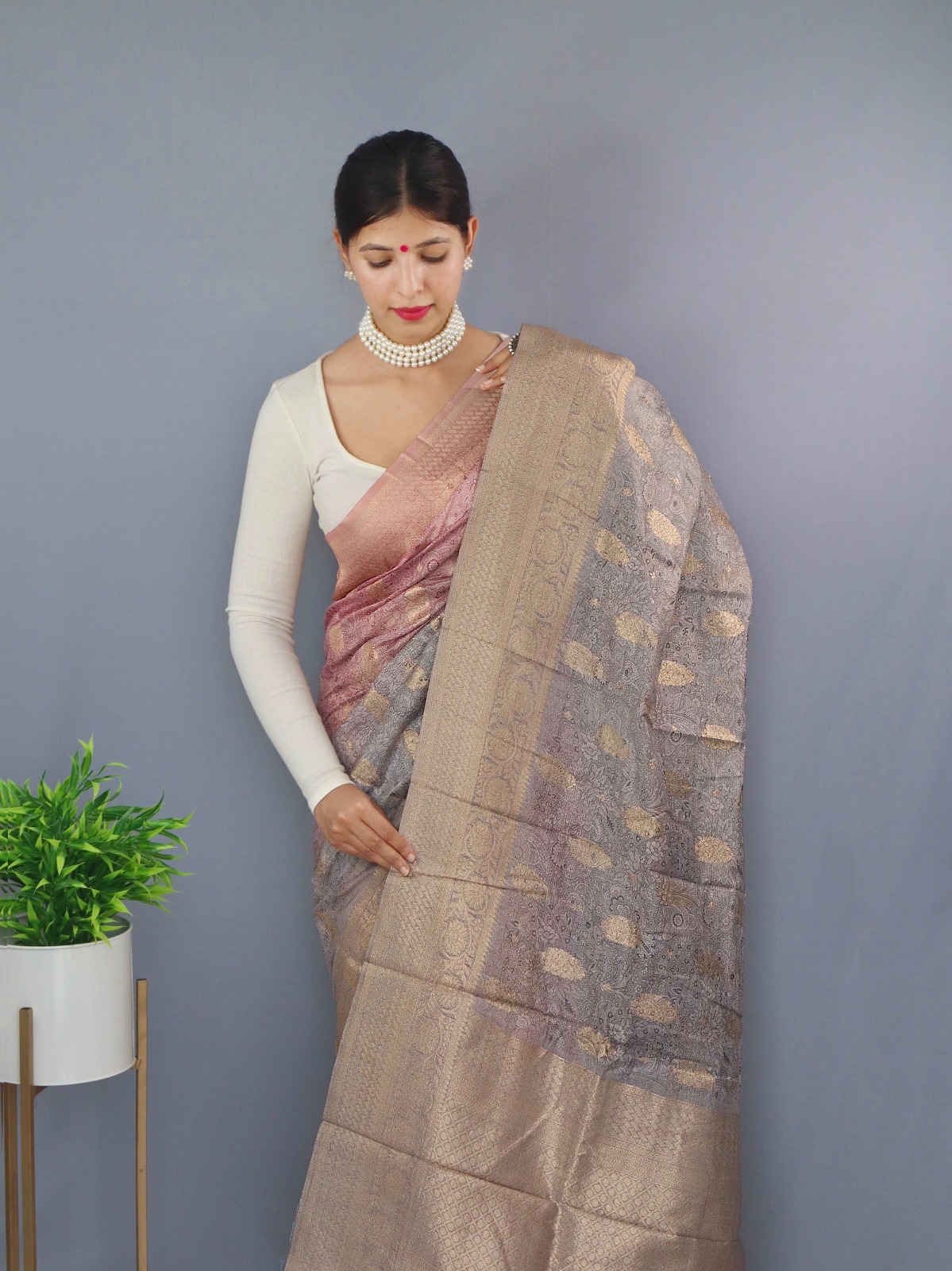 Pure Chanderi Silk Shaded Saree With Wide Zari Brocade