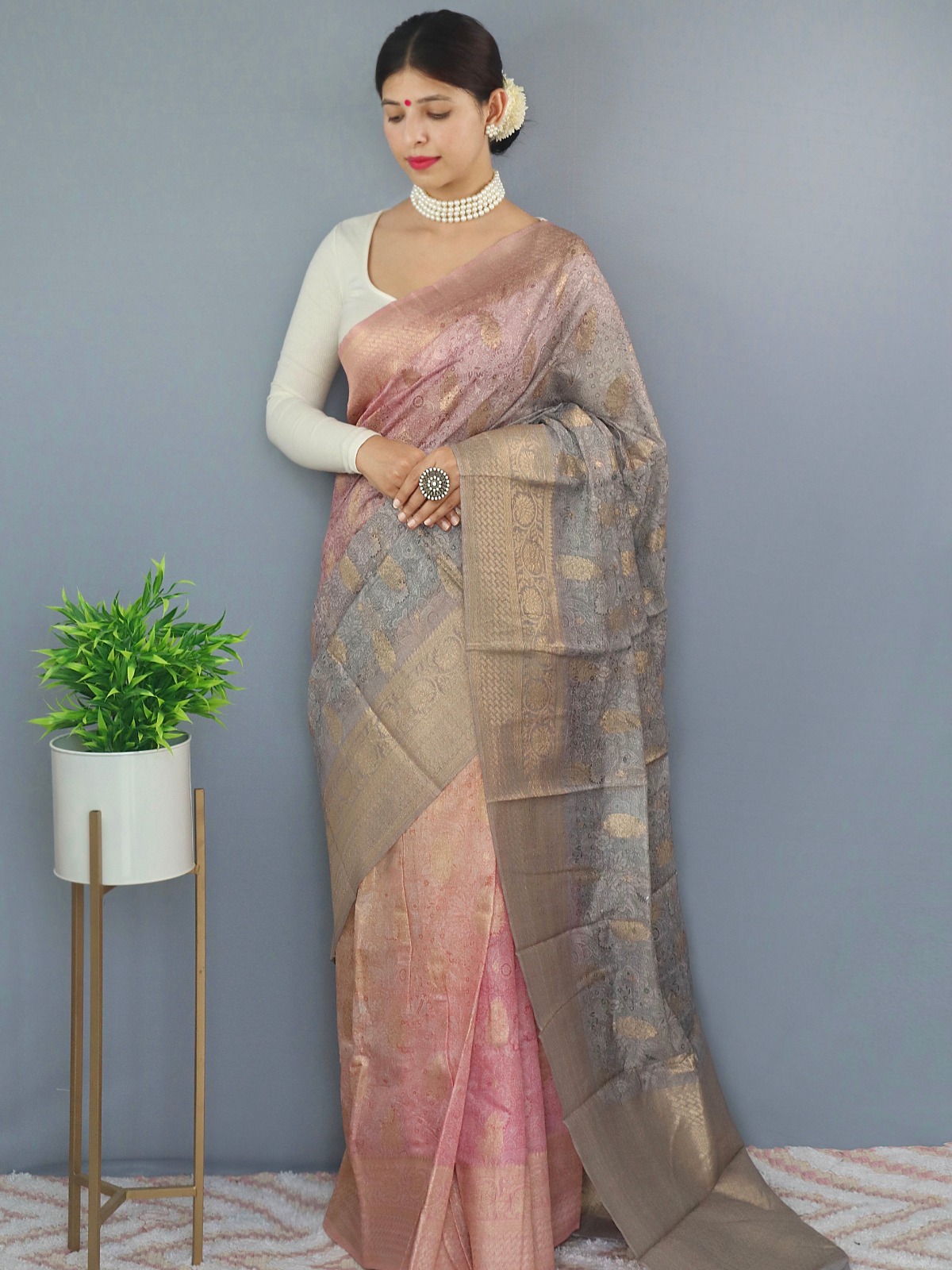 Pure Chanderi Silk Shaded Saree With Wide Zari Brocade