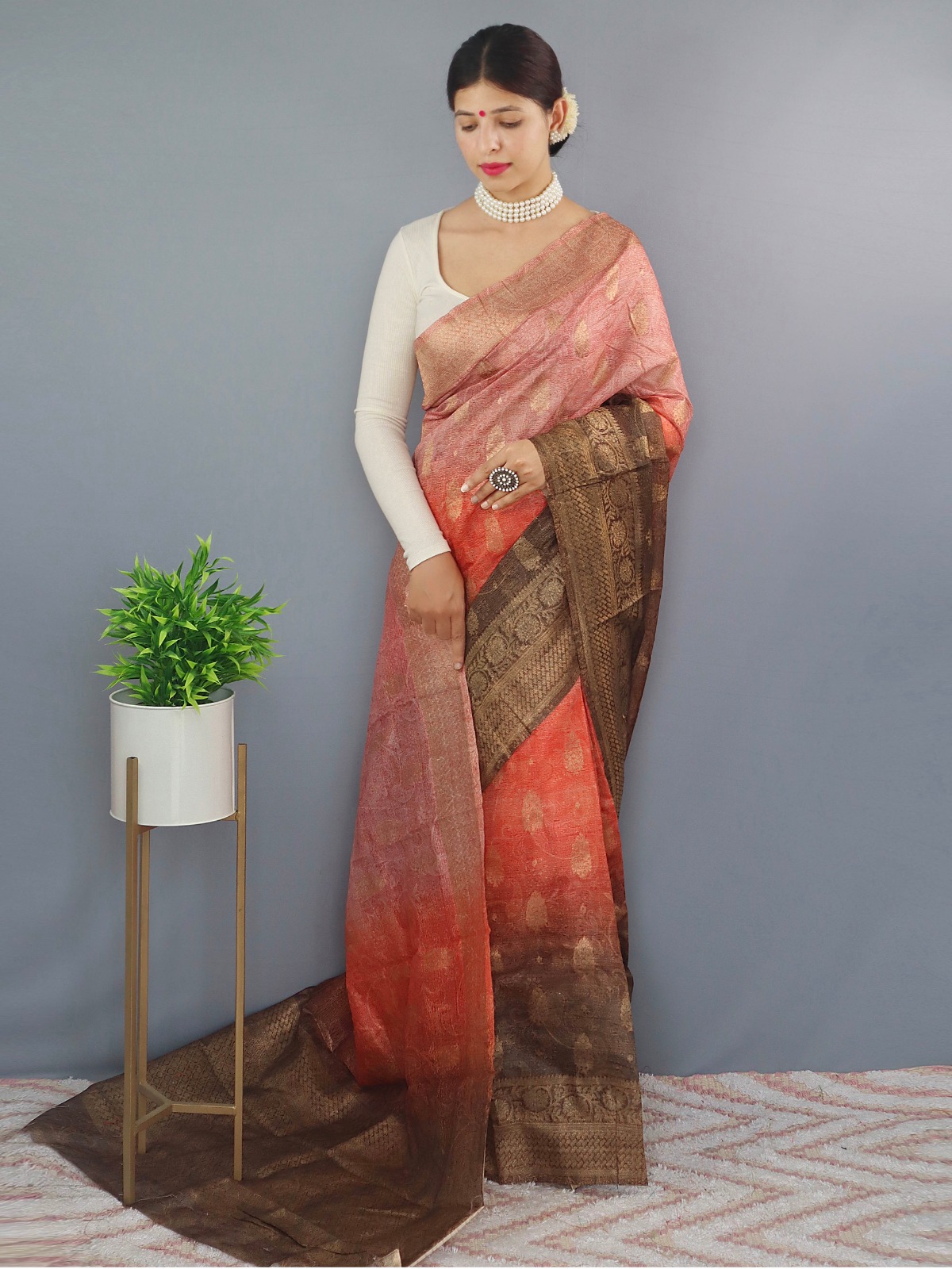 Pure Chanderi Silk Shaded Saree With Wide Zari Brocade
