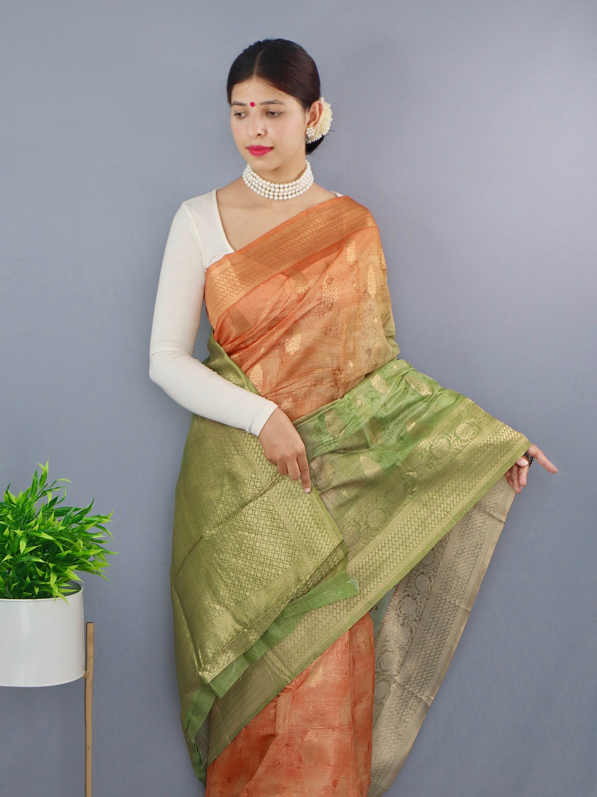 Pure Chanderi Silk Shaded Saree With Wide Zari Brocade