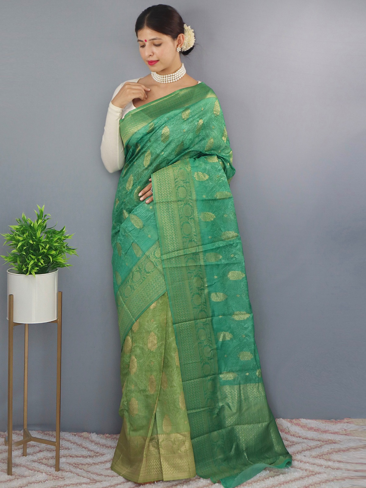 Pure Chanderi Silk Shaded Saree With Wide Zari Brocade