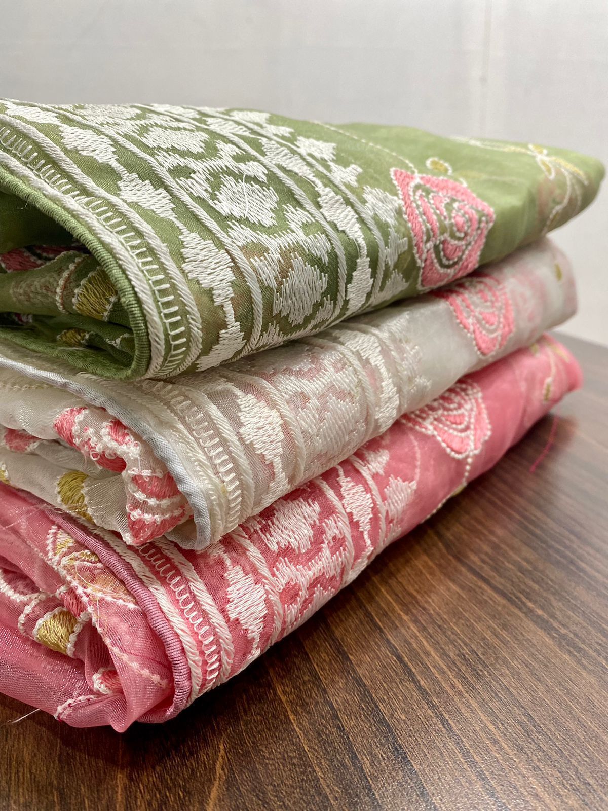 Pure Organza Silk Lucknawi Floral Embroidery Work Saree