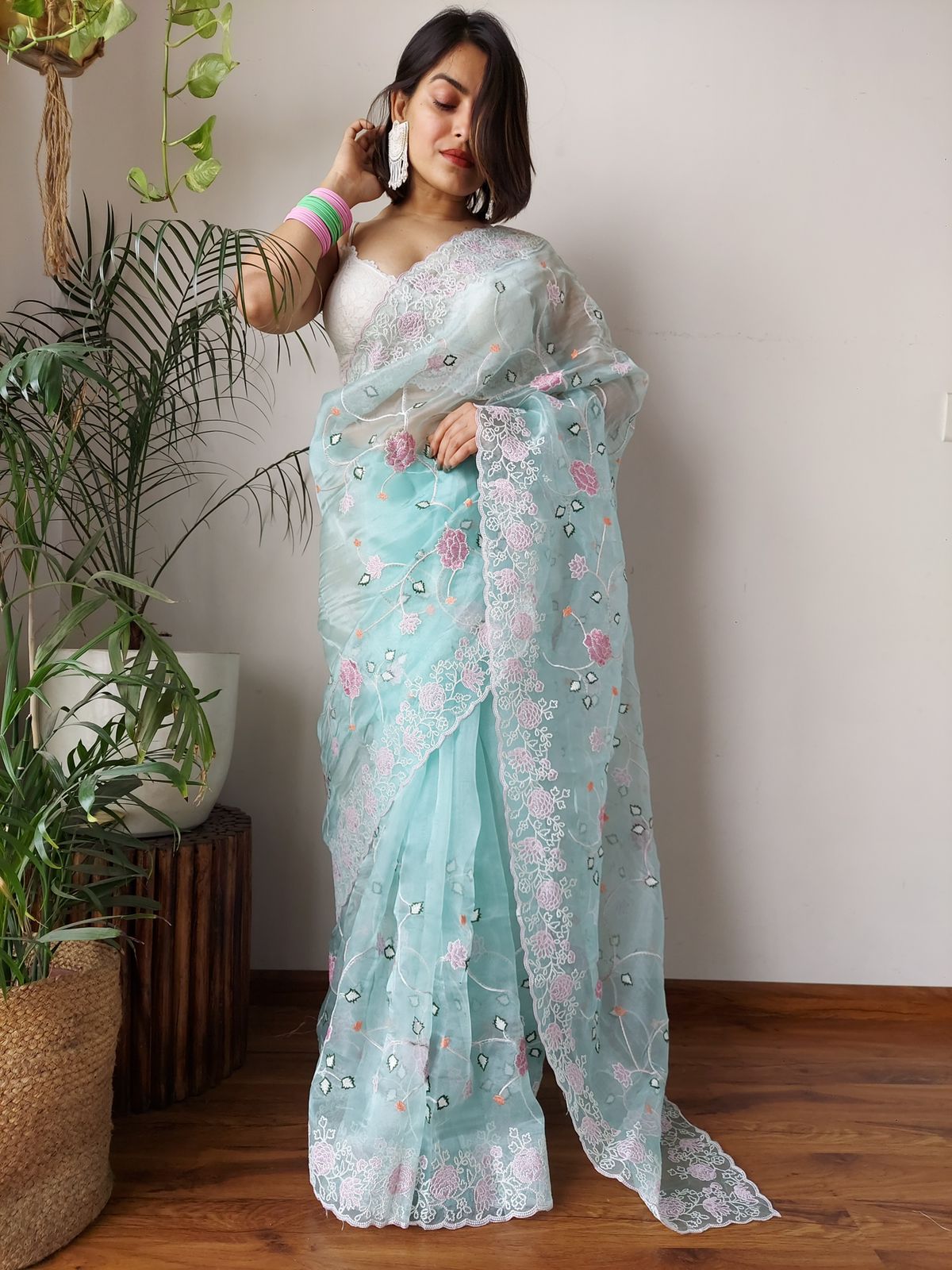 Pure Organza Silk Beautiful Embroidery Work Saree
