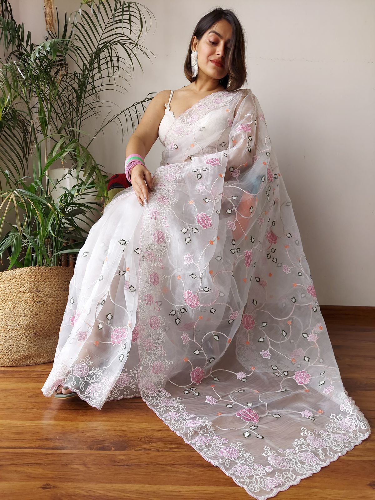 Pure Organza Silk Beautiful Embroidery Work Saree