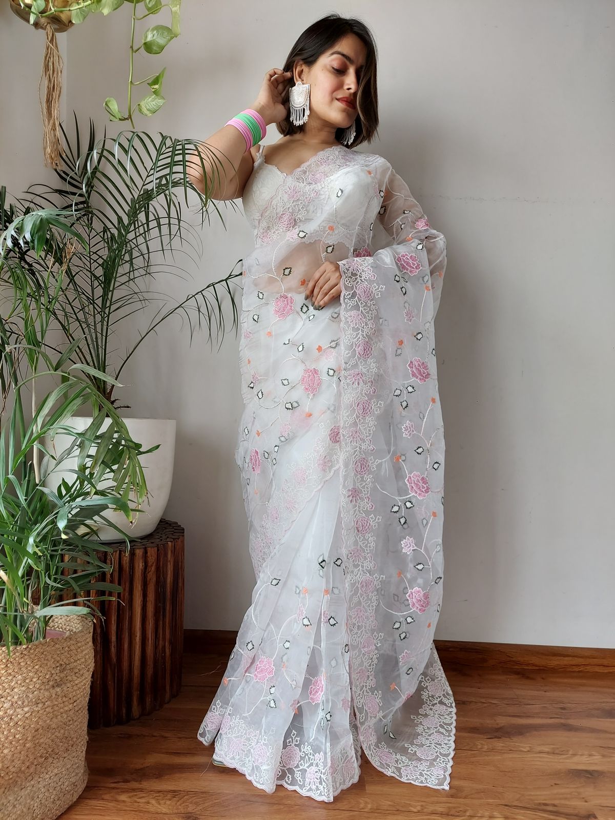 Pure Organza Silk Beautiful Embroidery Work Saree