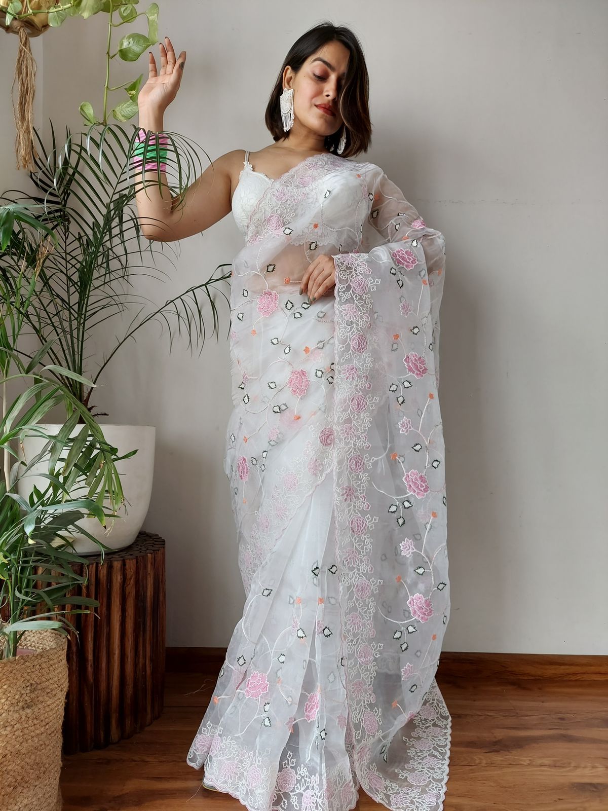 Pure Organza Silk Beautiful Embroidery Work Saree