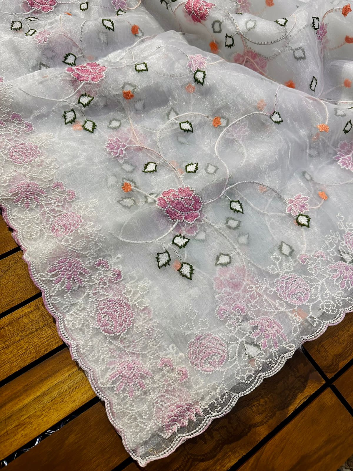 Pure Organza Silk Beautiful Embroidery Work Saree