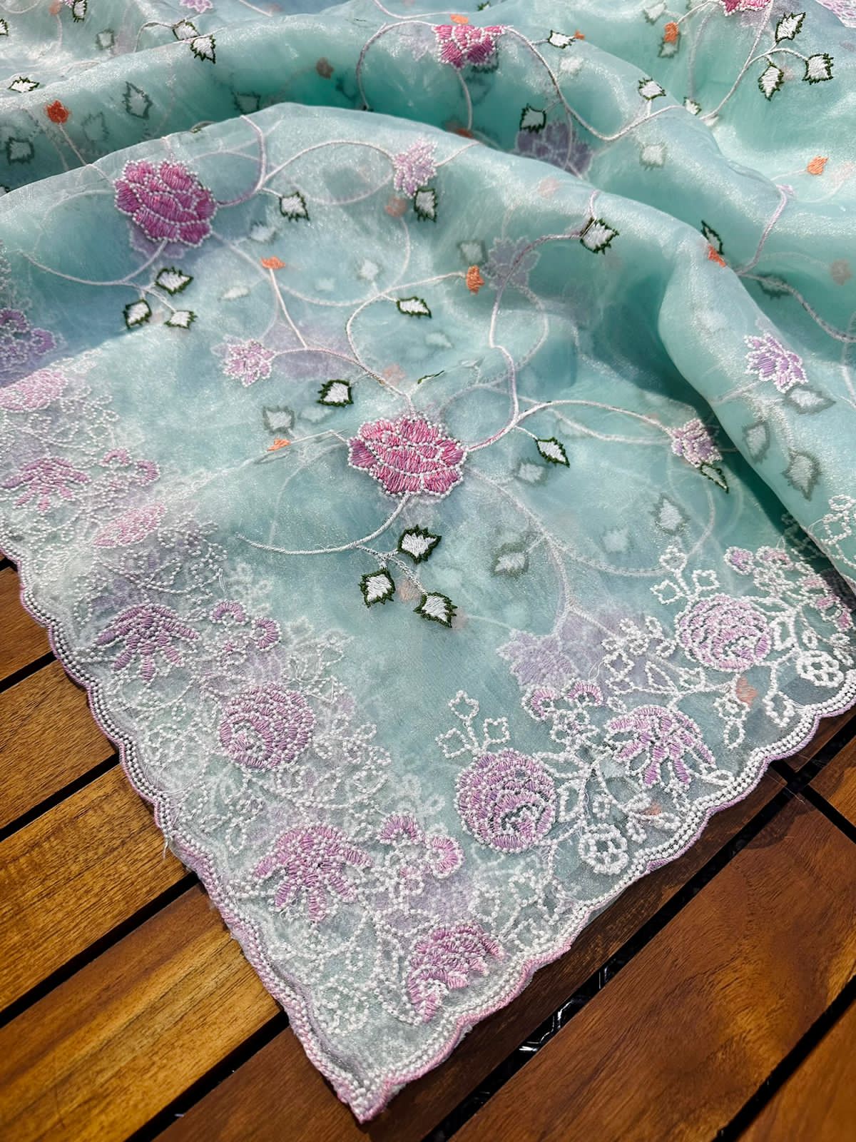 Pure Organza Silk Beautiful Embroidery Work Saree