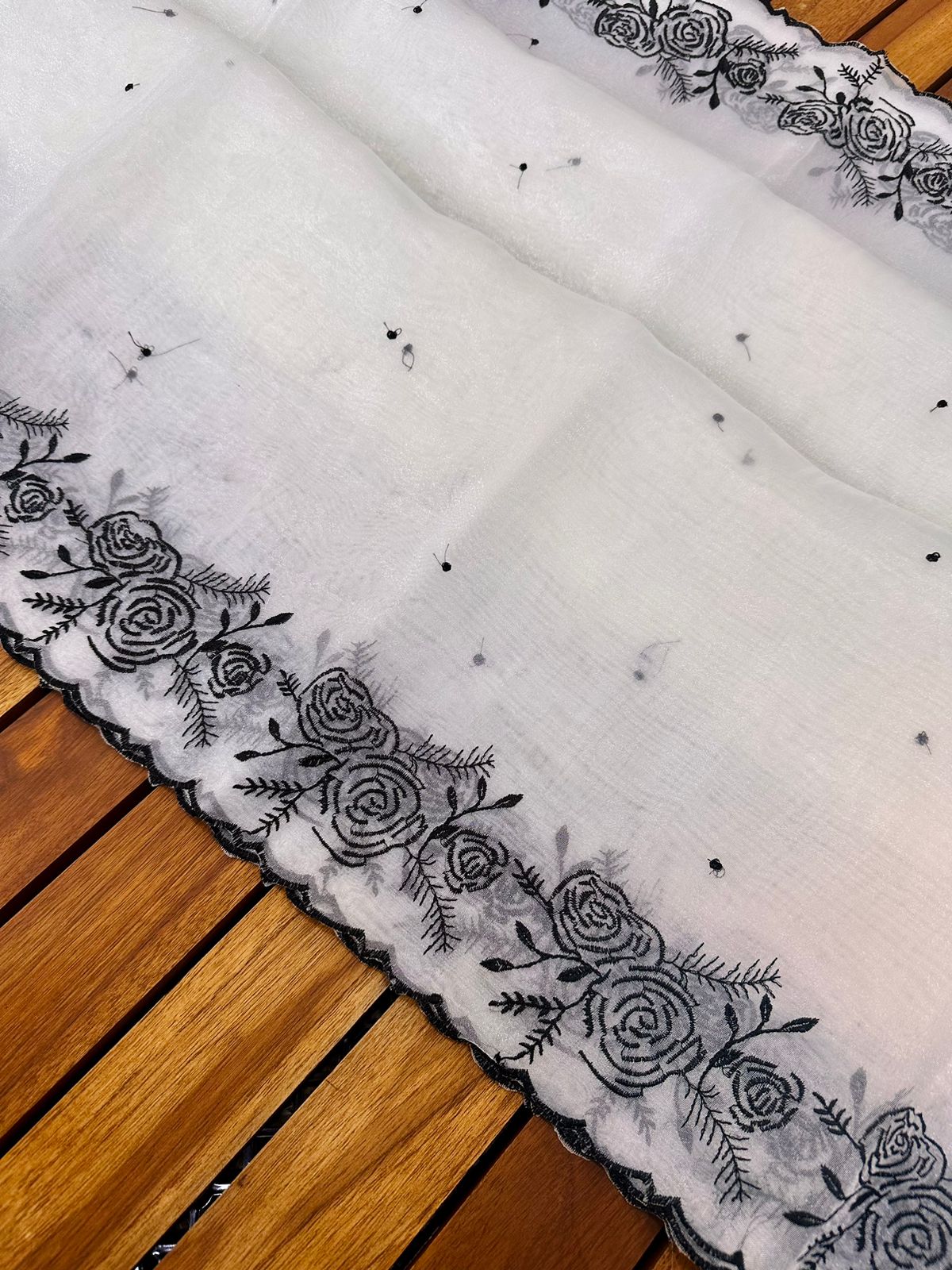 White Pure Organza Silk Embroidery With Hand Sequence Work Saree