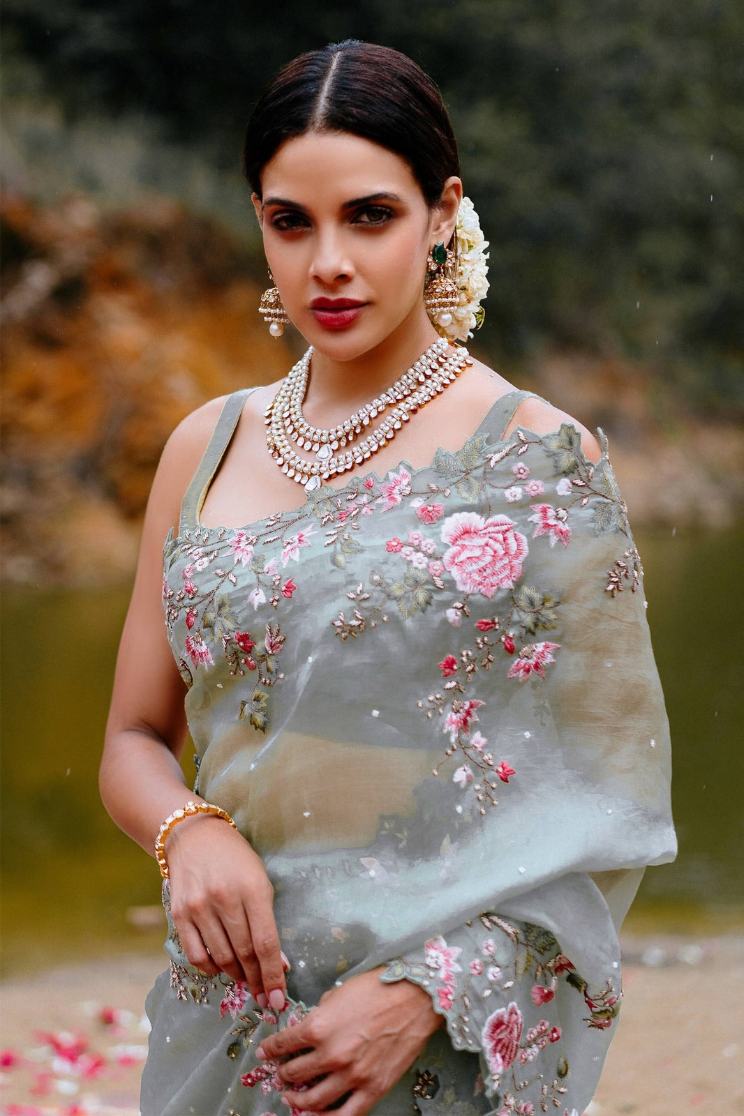 Pure Organza Silk Rich Multi Thread Embroidery Work Saree