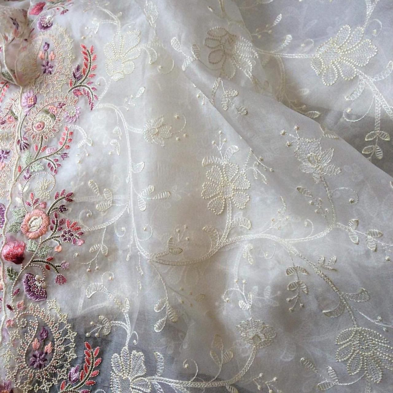 Pure Organza Silk Lucknawi Embroidery Work Saree