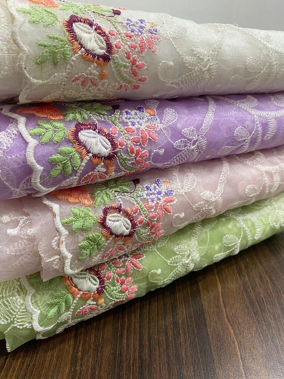 Pure Organza Silk Lucknawi Embroidery Work Saree