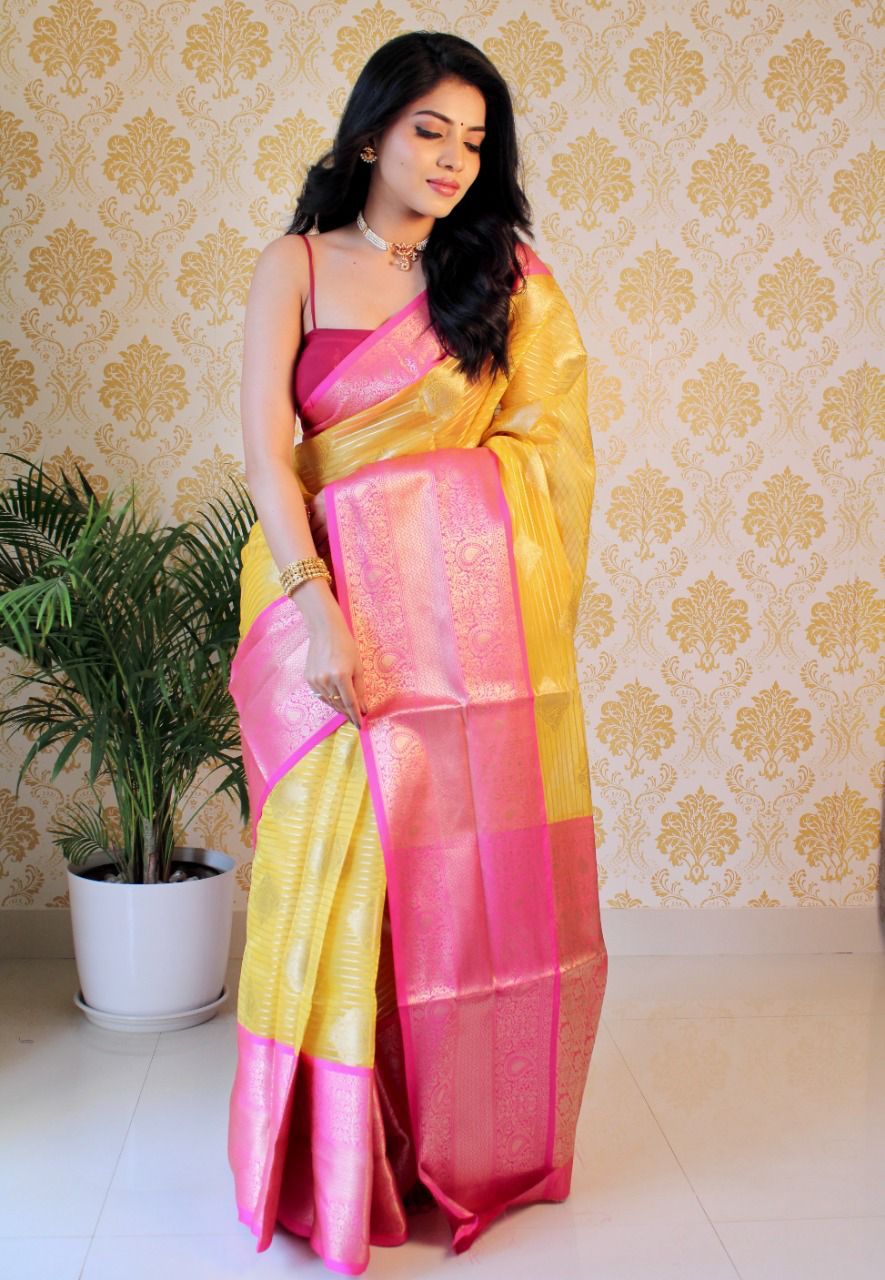 Pure Banarasi Organza Silk Silver Zari Lining And Boota Saree