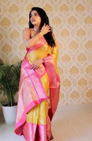 Image of Pure Banarasi Organza Silk Silver Zari Lining And Boota Saree