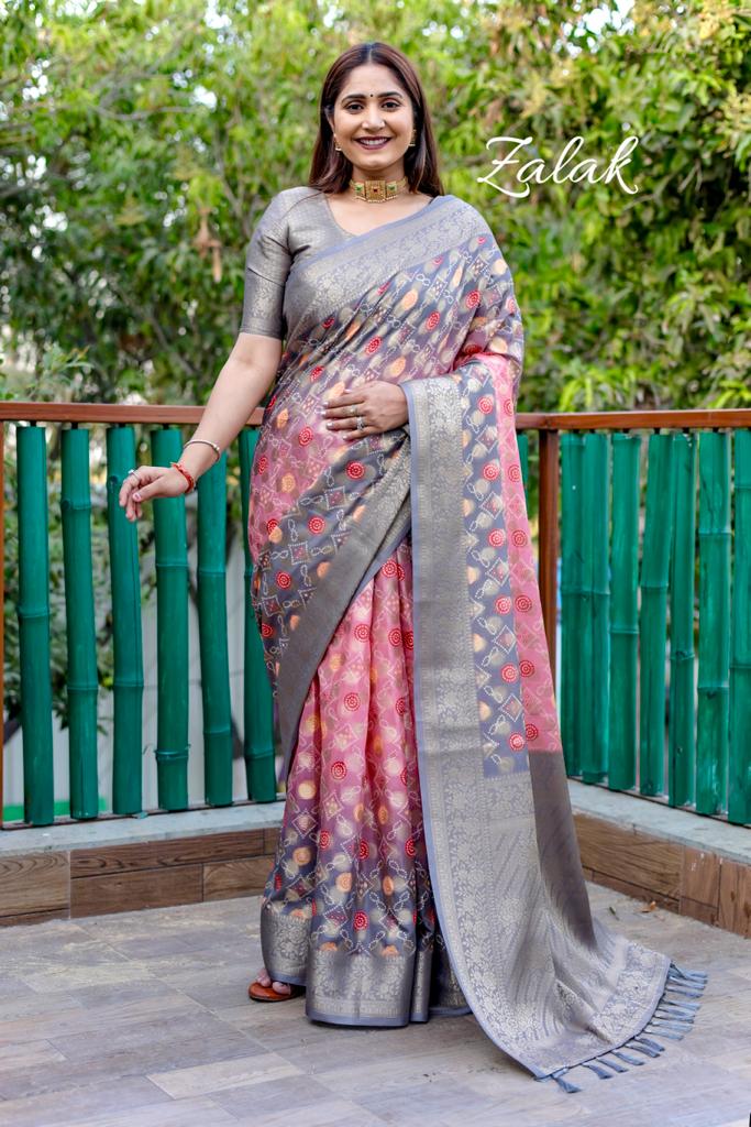 Pure Silk Bandhej Digital Printed Sarees With Rich Zari Pallu