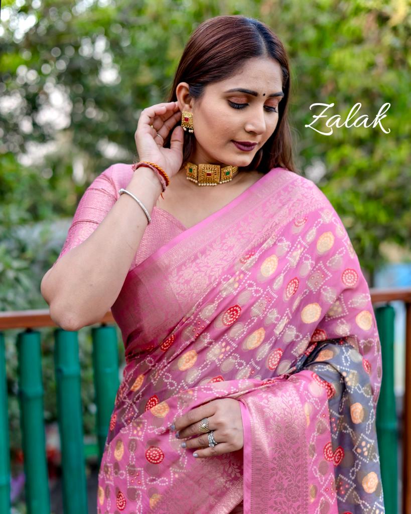 Pure Silk Bandhej Digital Printed Sarees With Rich Zari Pallu