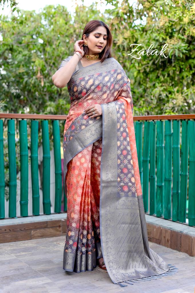 Pure Silk Bandhej Digital Printed Sarees With Rich Zari Pallu