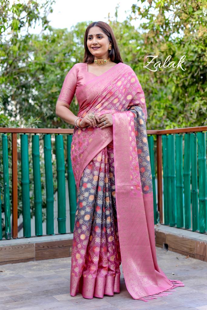 Pure Silk Bandhej Digital Printed Sarees With Rich Zari Pallu