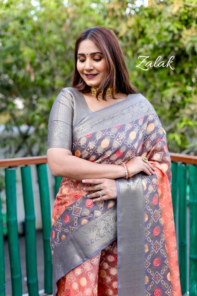 Pure Silk Bandhej Digital Printed Sarees With Rich Zari Pallu