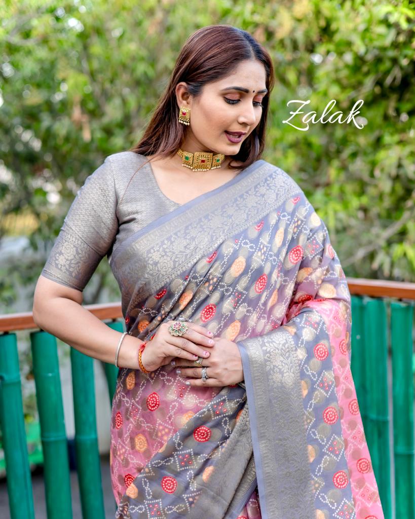 Pure Silk Bandhej Digital Printed Sarees With Rich Zari Pallu