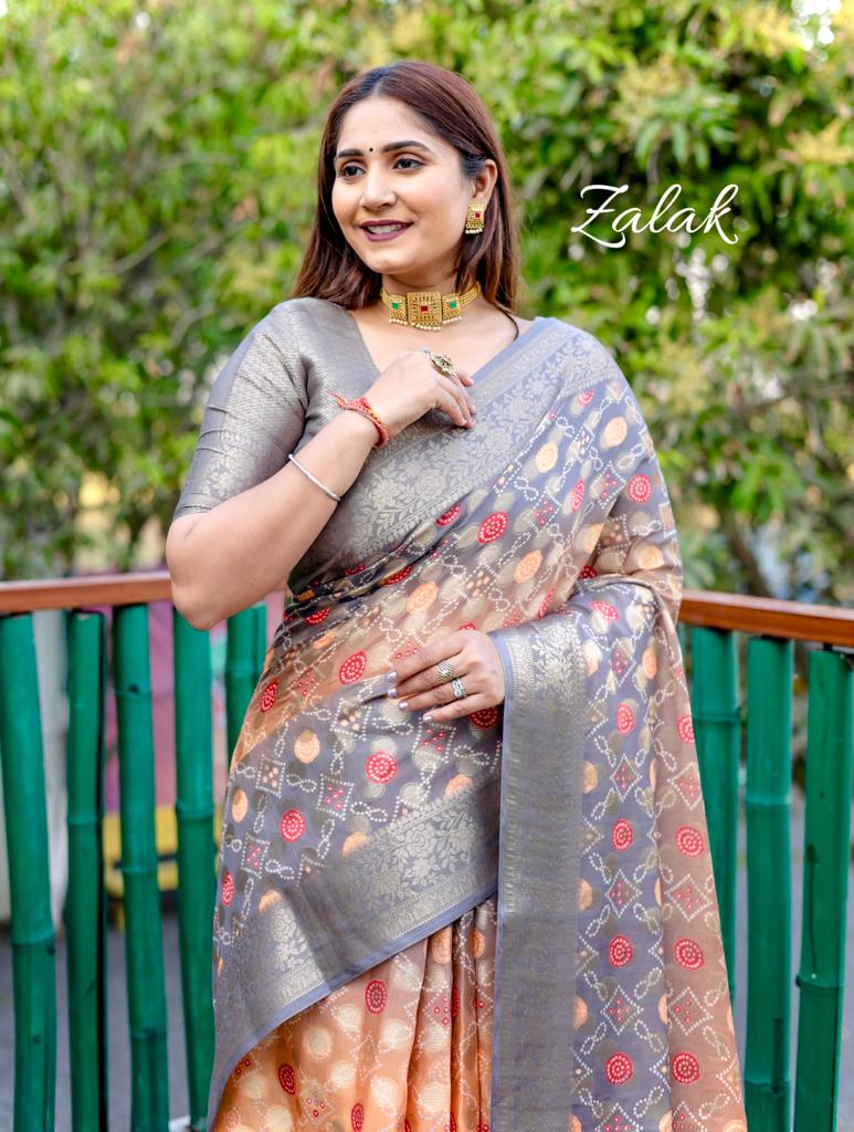 Pure Silk Bandhej Digital Printed Sarees With Rich Zari Pallu