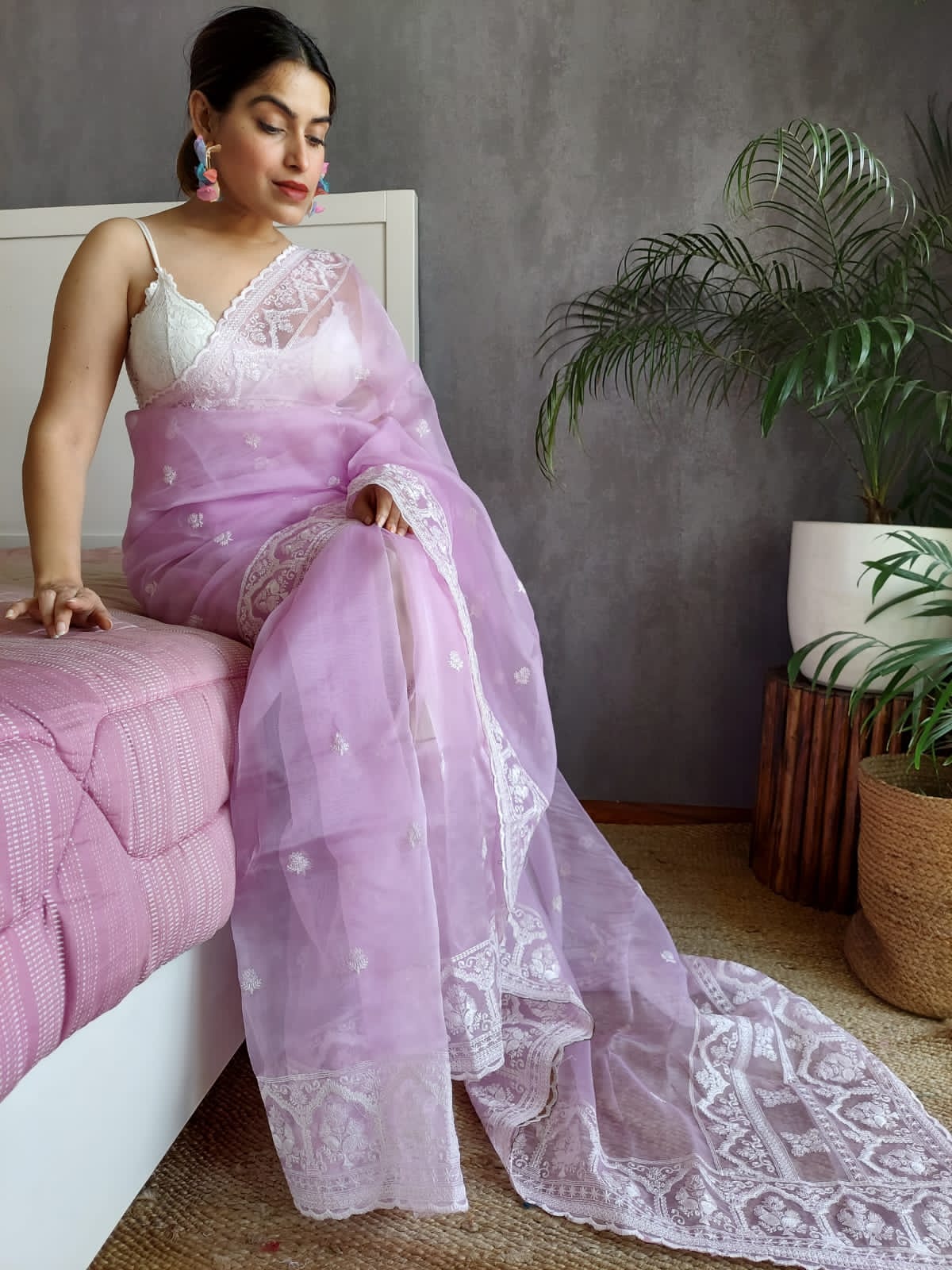 Pure Organza Silk All Over Embroidery Work With Rich Pallu Saree