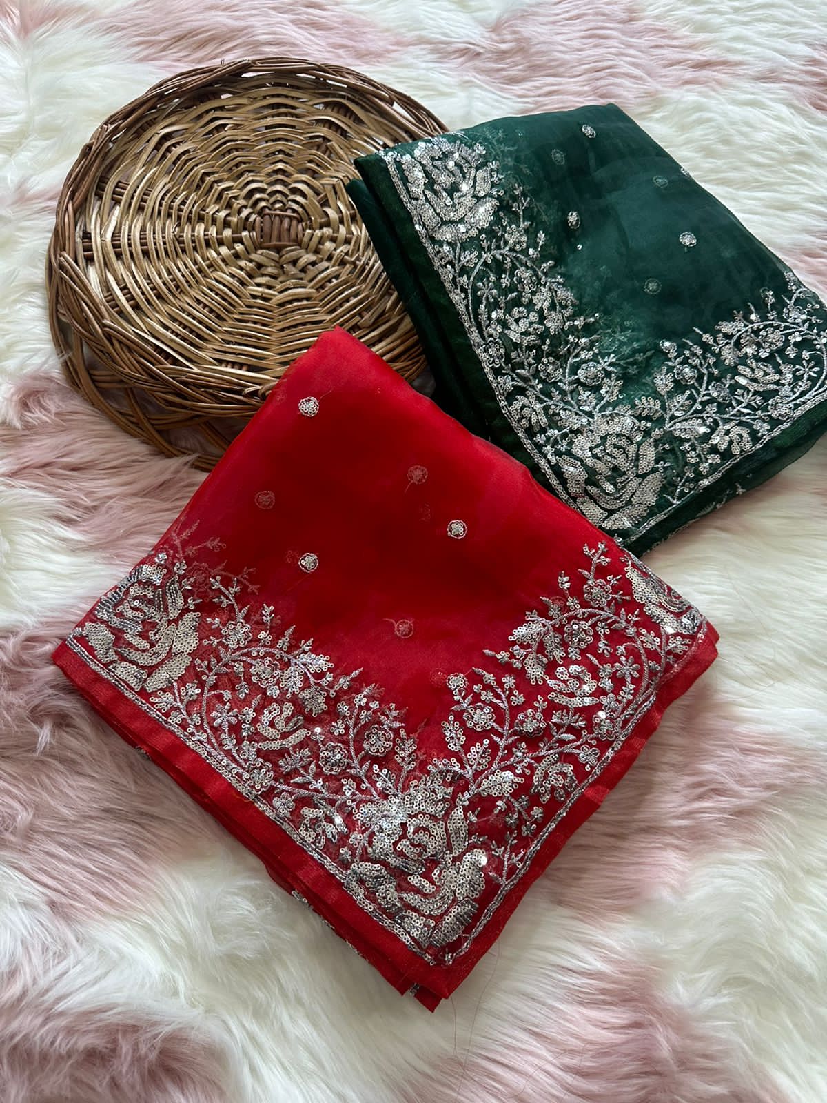 Organza Silk Sequence Embroidery Pallu Work Saree