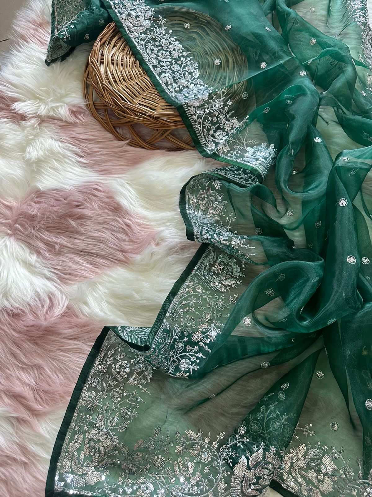 Organza Silk Sequence Embroidery Pallu Work Saree