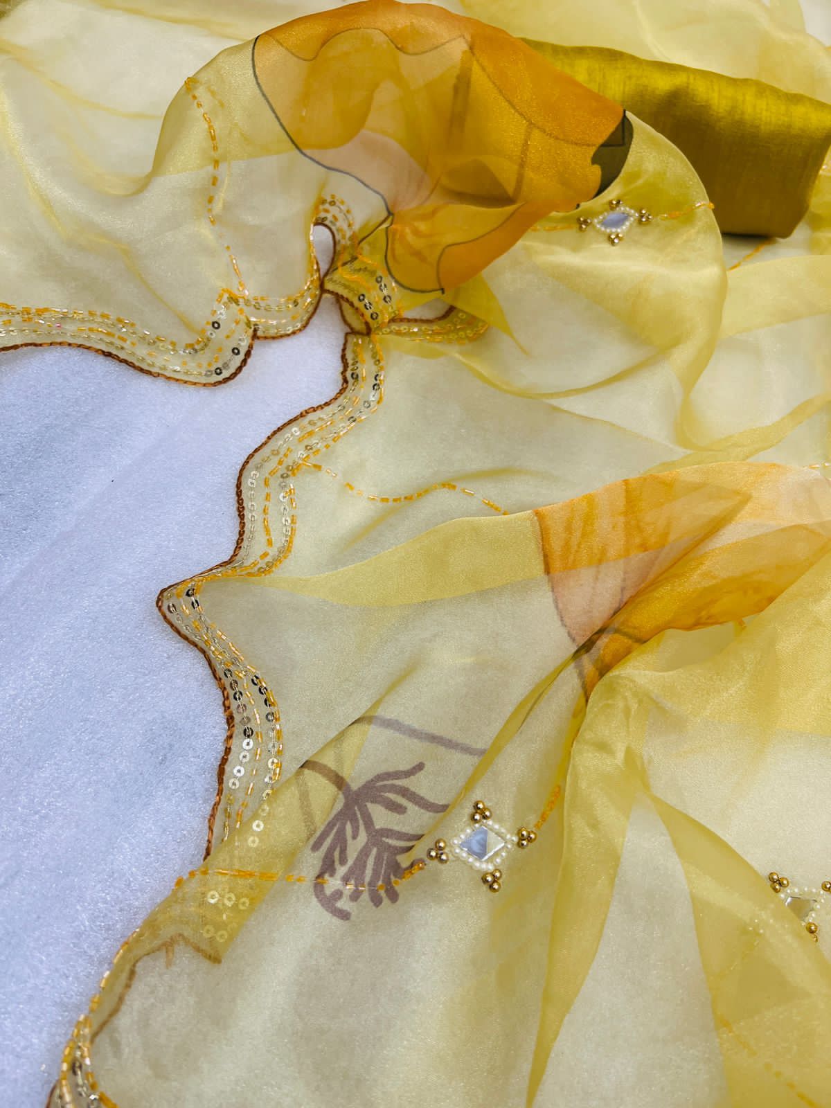 Organza Silk Digital Printed With Khatli Work Saree