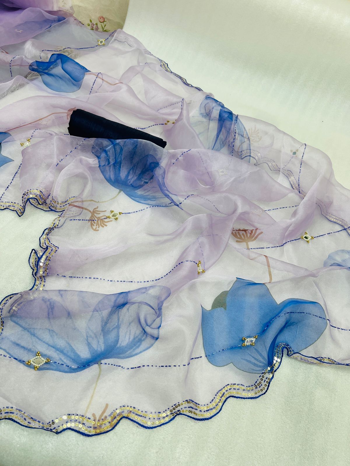 Organza Silk Digital Printed With Khatli Work Saree