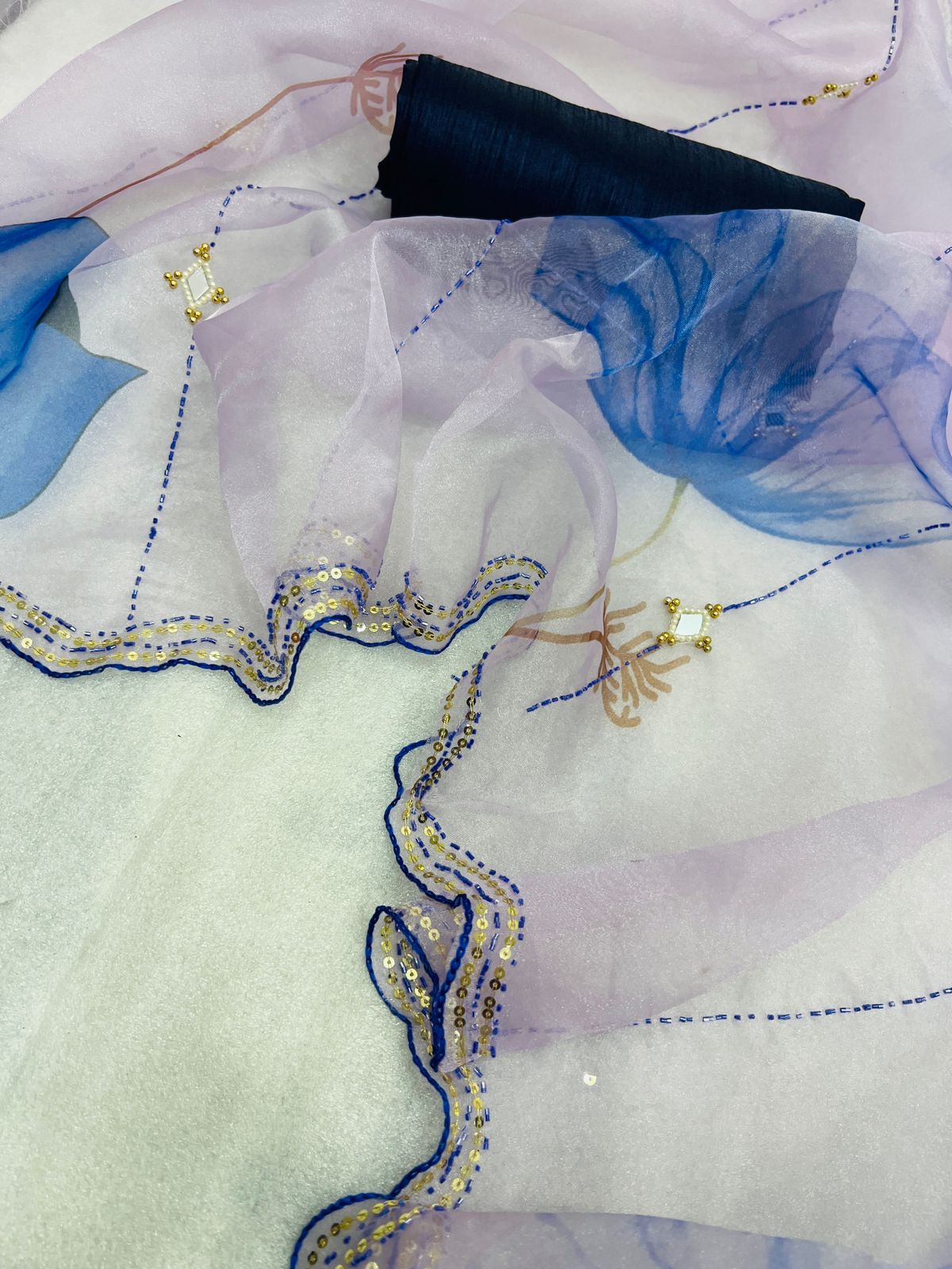 Organza Silk Digital Printed With Khatli Work Saree