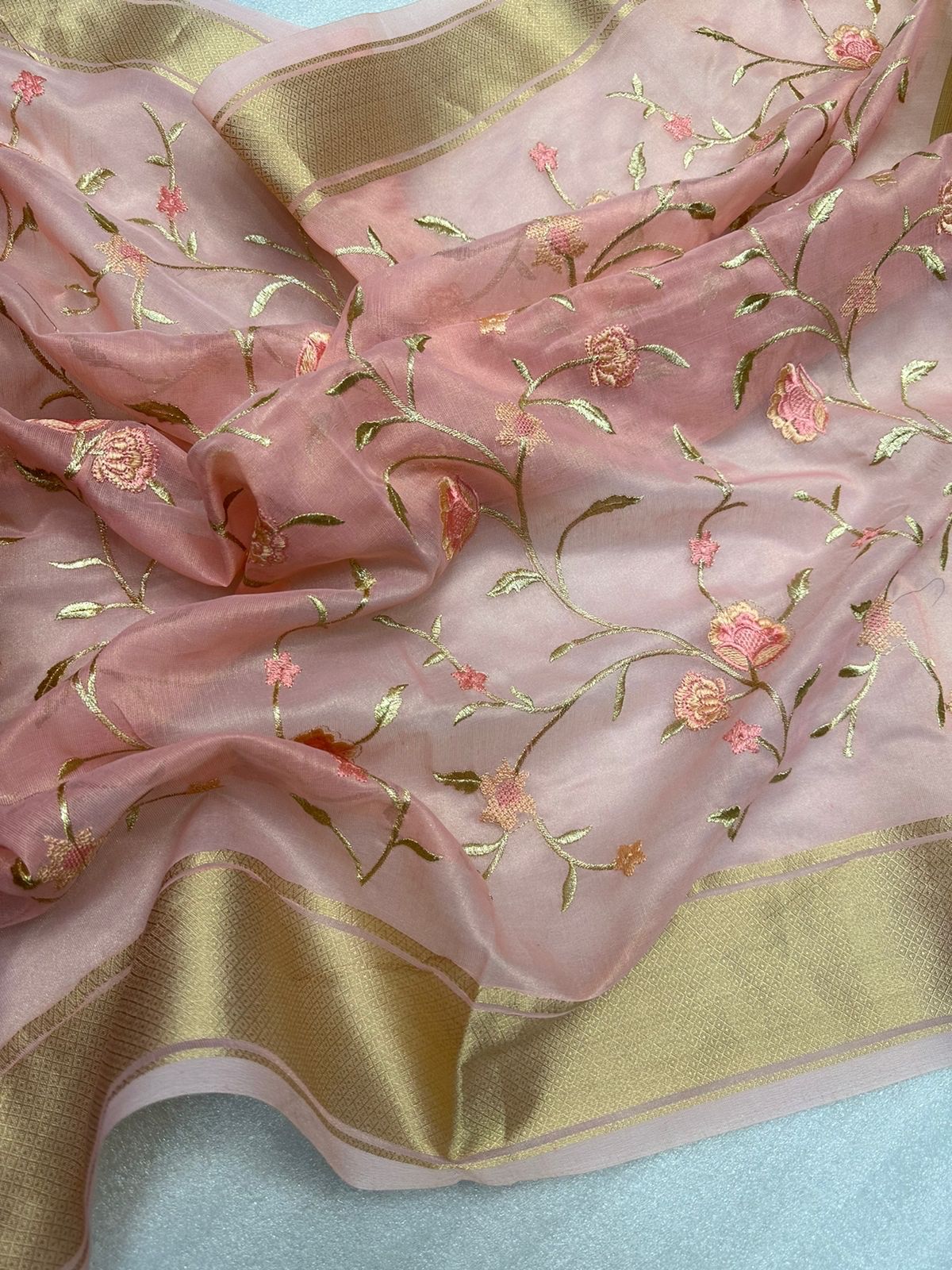 Pure Organza Silk Kashmiri Embroidery Rich Weaved Pallu Saree