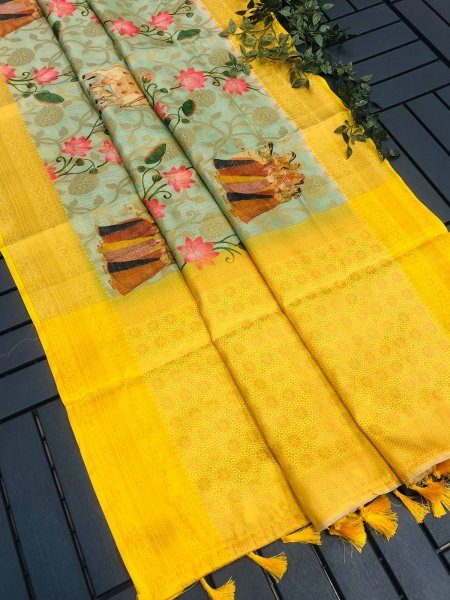 Image of Kota Silk Kalamkari Print Rich Zari Weaved Pallu And Border Saree