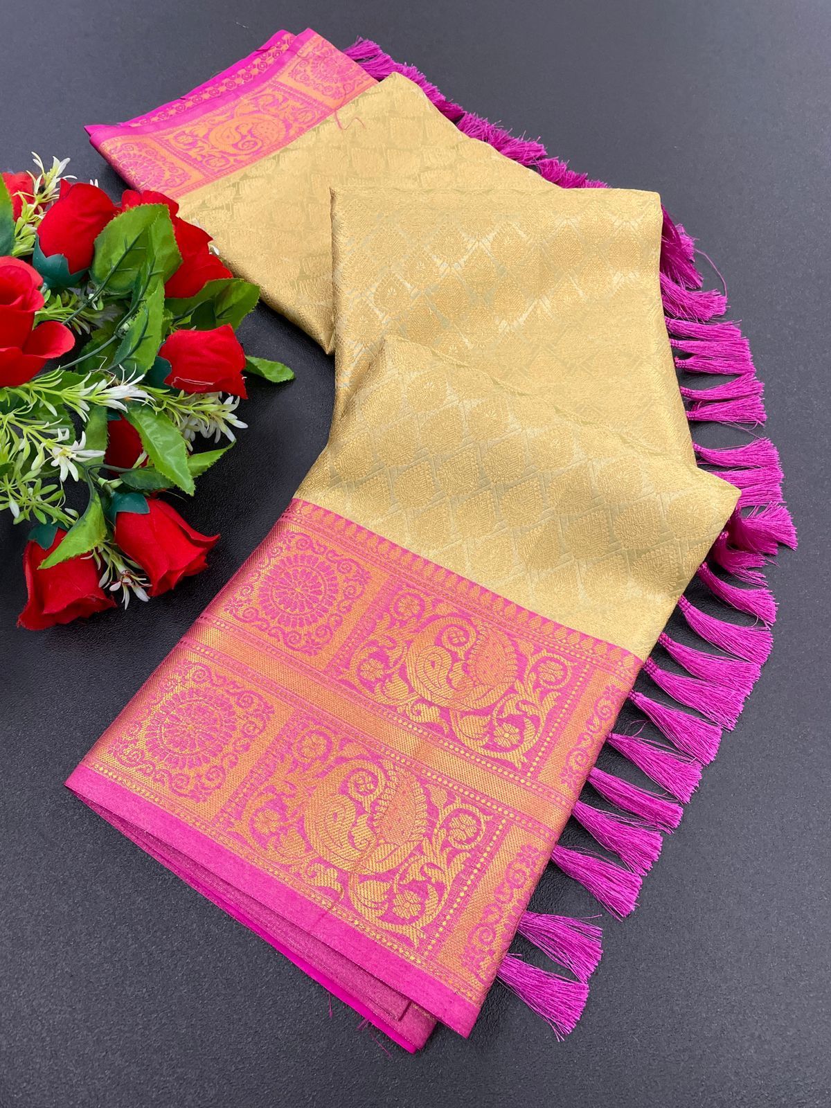 Pure Banarasi Tussar Silk Rich Zari Weaved All Over Saree