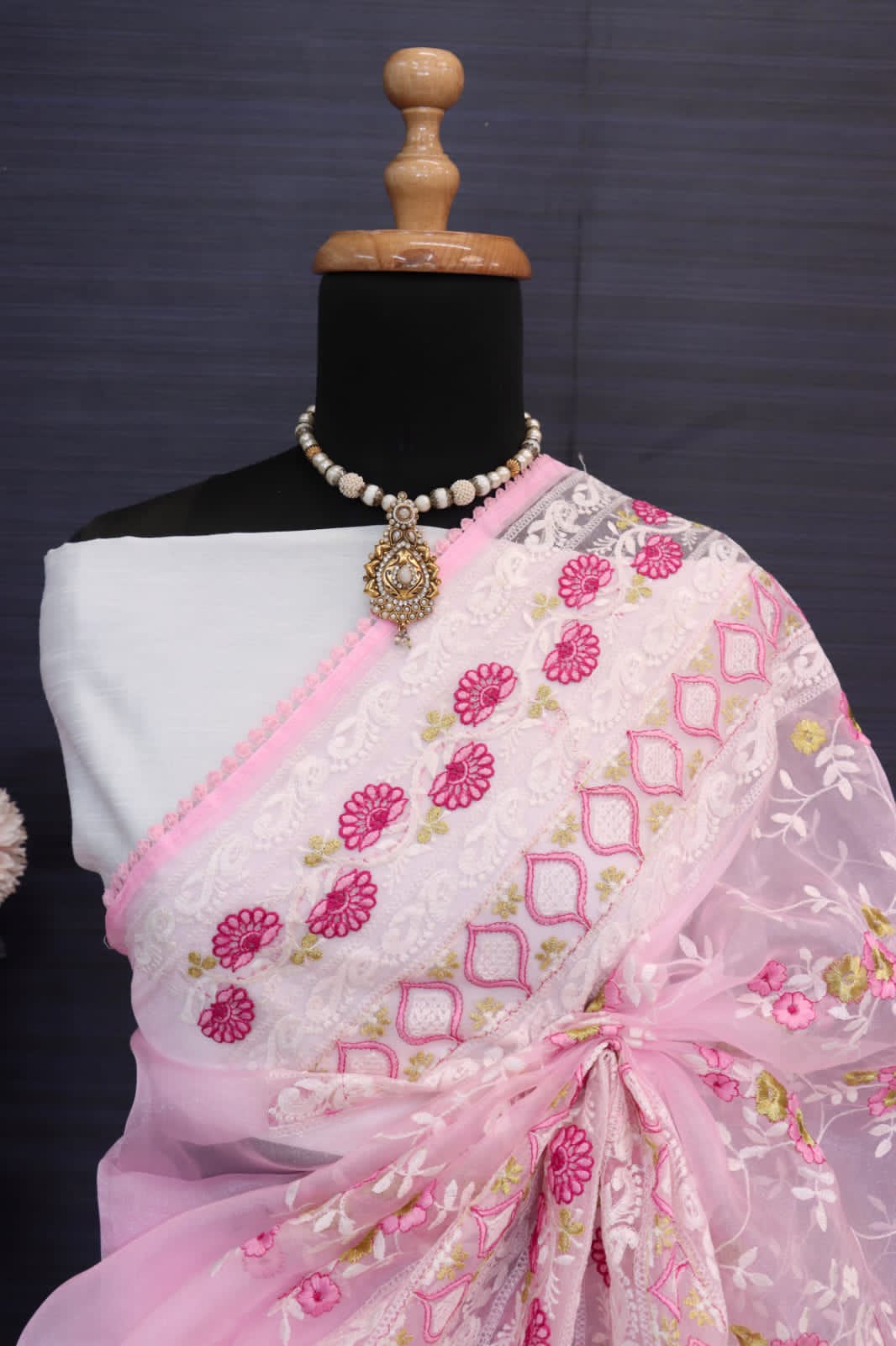 Pure Organza Silk Multi Thread Embroidery Work Saree