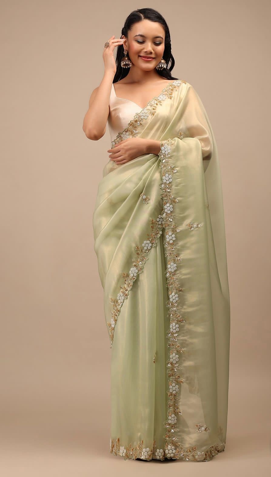 Pure Viscose Organza Silk Handcrafted Work All Over Saree